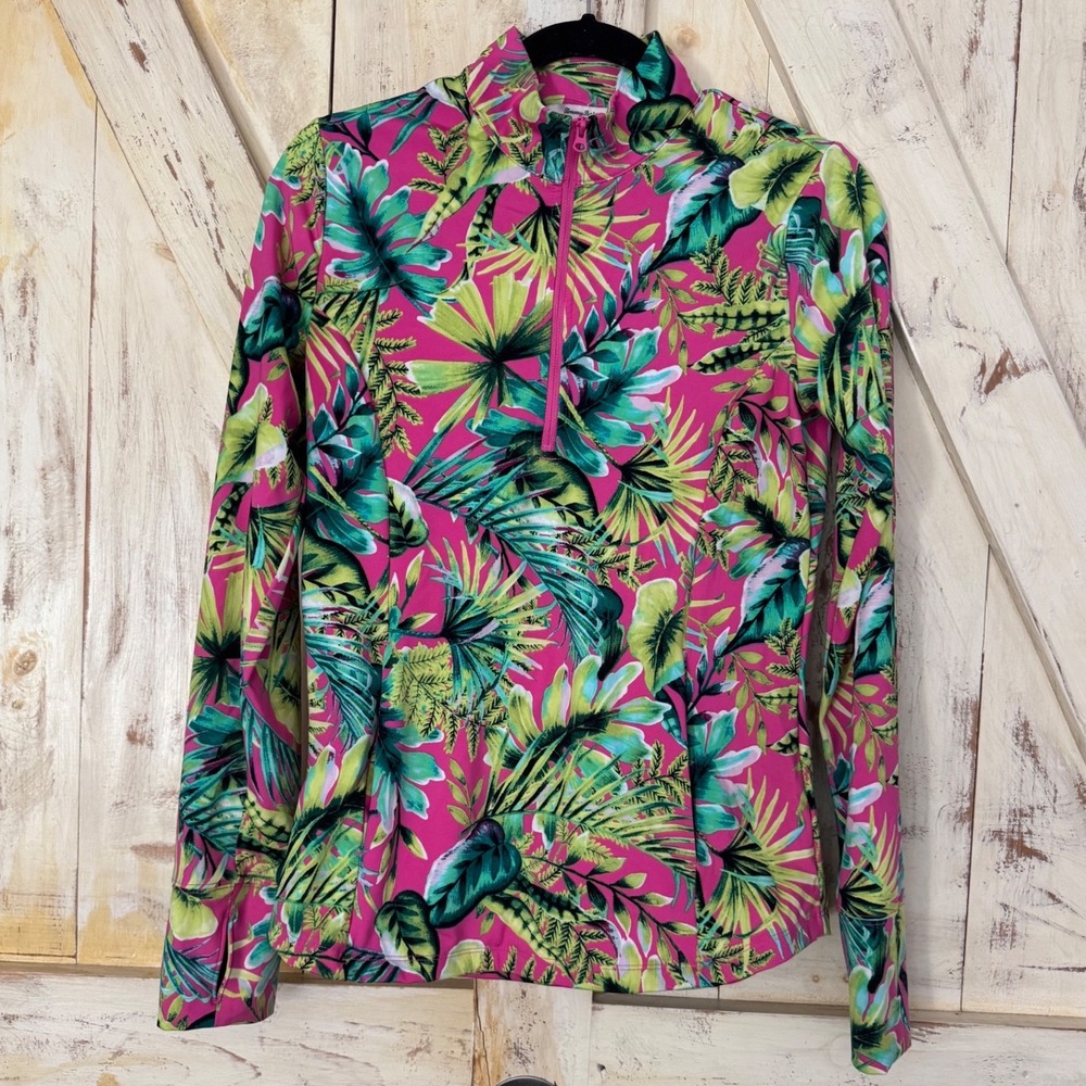 Tommy Bahama Golf Long Sleeve 1/4 Zip Pullover Tropical Print Women's Small